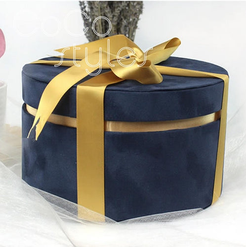 Cocostyles custom blank luxury round velvet gift box with ribbon for royal wedding gift packing box or valentine's day gift set