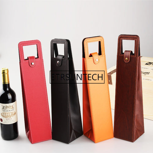 100pcs/lot Luxury Portable PU Leather Wine Bags Red Wine Bottle Packaging Case Gift Storage Boxes With Handle Bar Accessories