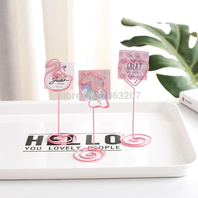 300pcs Pink Girl Cute Heart-shaped Clip Photo Folder Simple Office Desktop Unicorn Flamingo Message Note Clip Decoration