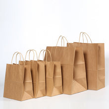 Load image into Gallery viewer, 500 Pcs 3 sizes Brown kraft paper bag with handle clothing Bread Candy Buffet Bags food packaging Boutiques bento Custom