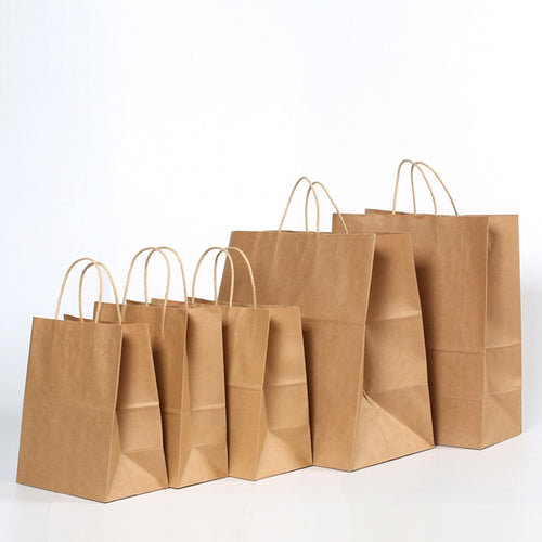 500 Pcs 3 sizes Brown kraft paper bag with handle clothing Bread Candy Buffet Bags food packaging Boutiques bento Custom