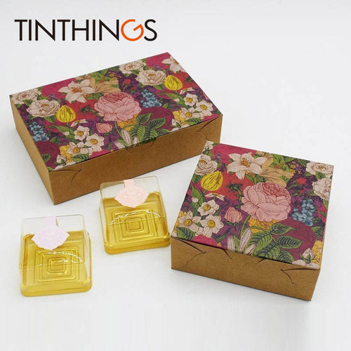 1000pcs Flowers cupcake boxes Vintage Floral kraft paper gift packaging box cookie Maccaron cake chiffon For Wedding Party