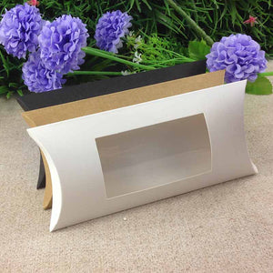 Diy  Pillow box White Wedding Favour Gift Box Baby Shower Packing Pillow box with Window Custom Logo 17.5*11*3.7cm