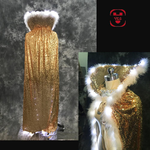 YES LED Sequin Luminescent Cloak Model Champion Queen Flash Cape Beauty Pageant Stage Walk Show  Bar Club Party Halloween Prop