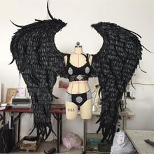 Load image into Gallery viewer, Angel feather wings black evil devil Halloween costume wings model runway show catwalk show cosplay props