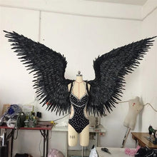 Load image into Gallery viewer, Angel feather wings black evil devil Halloween costume wings model runway show catwalk show cosplay props