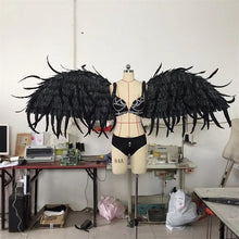 Load image into Gallery viewer, Angel feather wings black evil devil Halloween costume wings model runway show catwalk show cosplay props