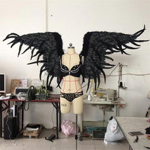 Load image into Gallery viewer, Angel feather wings black evil devil Halloween costume wings model runway show catwalk show cosplay props