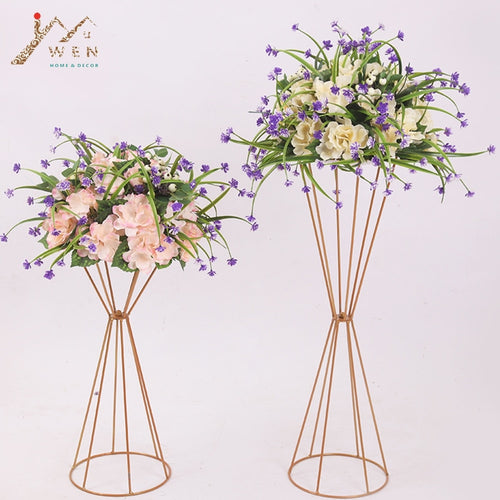 10PCS Vases Gold/ White Flower Stand 70CM/ 50CM Metal Road Lead Wedding Centerpiece Flowers Rack For Event Party Decoration